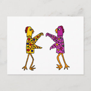 Funny Funky Chickens Dancing Postcard