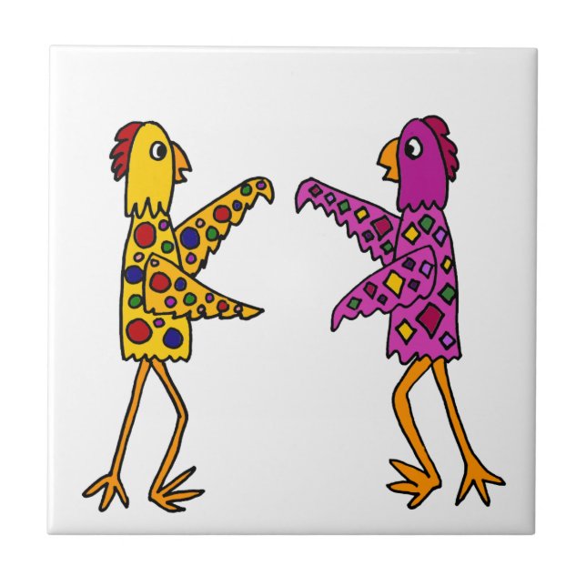 Funny Funky Chickens Dancing Tile (Front)