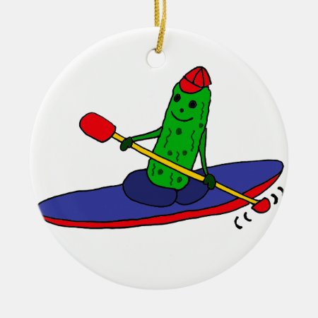 Funny Funky Kayaking Pickle Ceramic Ornament