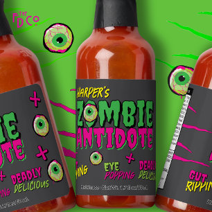 Funny Funky Personalized Zombie Antidote Halloween Hot Sauces