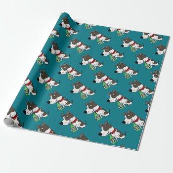 Funny Funky Pit Bull Drinking Beer Cartoon Wrapping Paper by Petspower at Zazzle