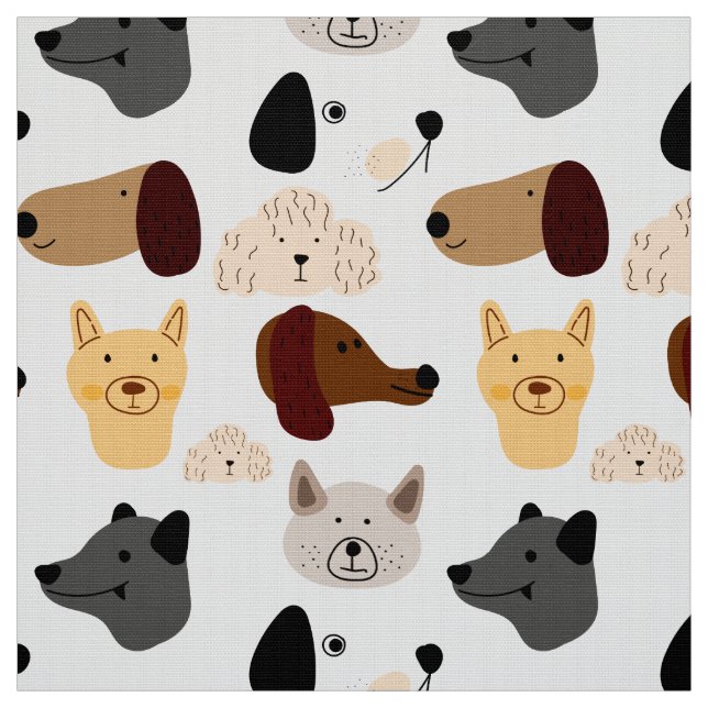 Funny Funky quirky Cartoon Dogs Pattern Fabric (Swatch)