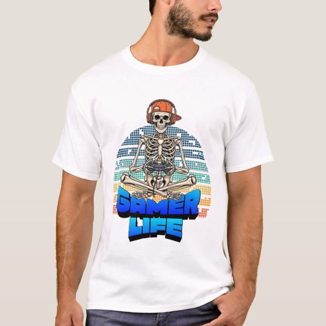 Funny Funky Skull Gaming Gamer Life Tee Design (Front)