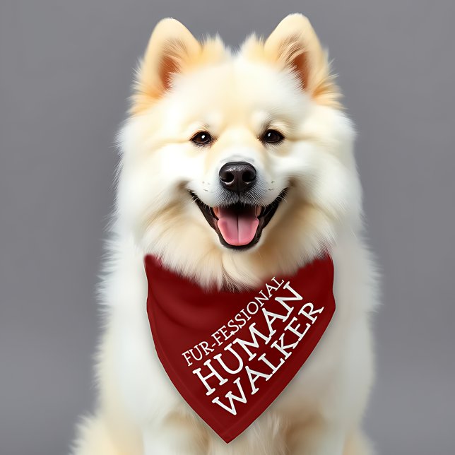 Funny Fur-fessional Human Walker Pet Bandana Collar (Samoyed Furfessional Human Walker Bandana Cover Photo (close cropped))