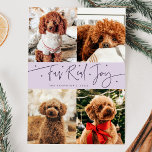 Funny Fur Real Joy Dog Photo Purple Christmas  Holiday Card