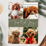 Funny Fur Real Joy Dog Photo Sage Green Christmas  Holiday Card