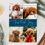 Funny Fur Real Joy Dog Photo Teal Christmas  Holiday Card