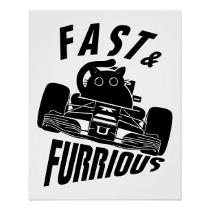 Funny FURRurious car driving cat Poster