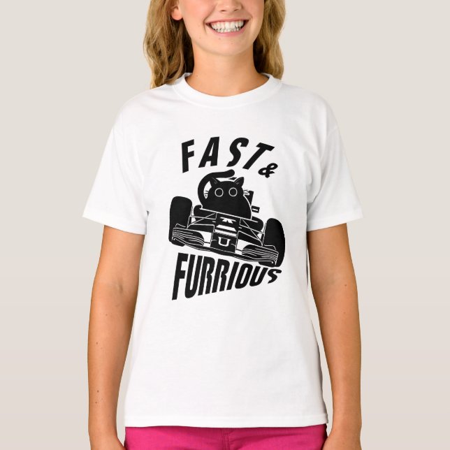 Funny FURRurious car driving cat T-Shirt (Front)
