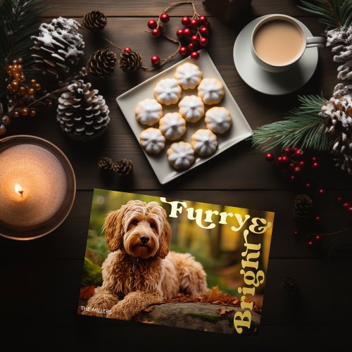 Funny Furry  Bright Dog Pet Christmas Modern  Foil Holiday Card