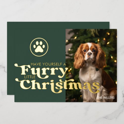 Funny Furry Christmas Dog Pet Modern Paw Photo Foil Holiday Card