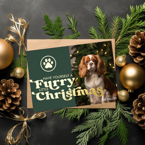 Funny Furry Christmas Dog Pet Modern Paw Photo Foil Holiday Card