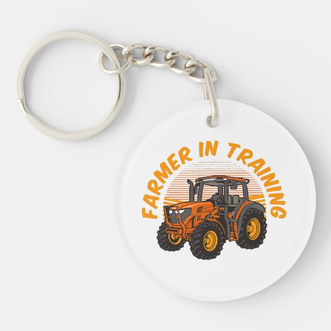 Funny Future Farmer In Training Tractor Farming Keychain (Front)