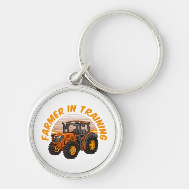 Funny Future Farmer In Training Tractor Farming Keychain (Front)