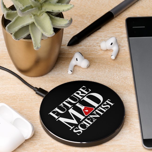 Funny Future Mad Scientist with Chemistry Beaker Wireless Charger (Desk 2)