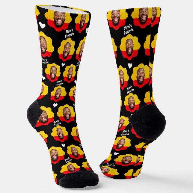 Funny Gag Gift Mom's Favorite Custom Face Photo Socks (Angled)