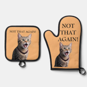 Funny Gag Gift Personalize Cat Photo Edit Text Oven Mitt & Pot Holder Set