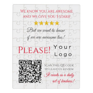 Funny gag QR Code Business Logo Review  red Jigsaw Puzzle