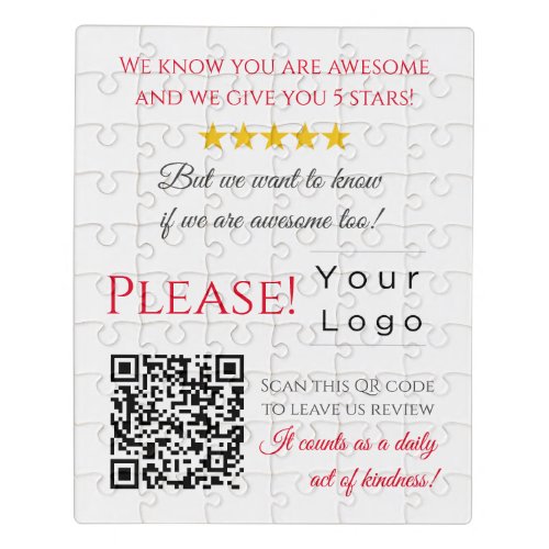 Funny gag QR Code Business Logo Review  red Jigsaw Puzzle