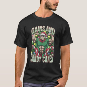 Funny Gains and Candy Canes Christmas Elf Gym Work T-Shirt