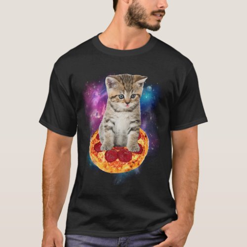 Funny Galaxy Cat in Space _ Cat riding Pizza and T T_Shirt