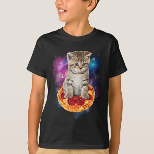 Funny Galaxy Cat in Space _ Cat riding Pizza and T T_Shirt