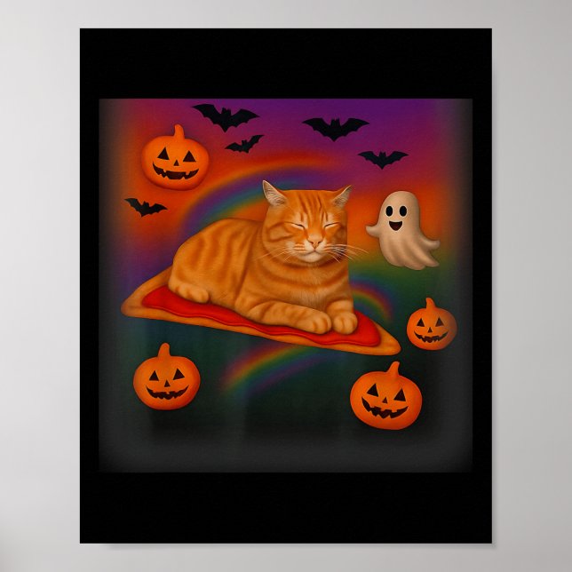 Funny Galaxy Cat In Space Cat Riding Pizza Hallowe Poster (Front)