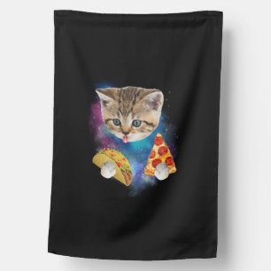 Funny Galaxy Cat Shirt _ Space Cat Eat Pizza and T House Flag