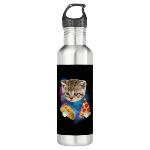 Funny Galaxy Cat Shirt _ Space Cat Eat Pizza and T Stainless Steel Water Bottle