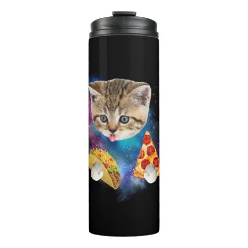 Funny Galaxy Cat Shirt _ Space Cat Eat Pizza and T Thermal Tumbler