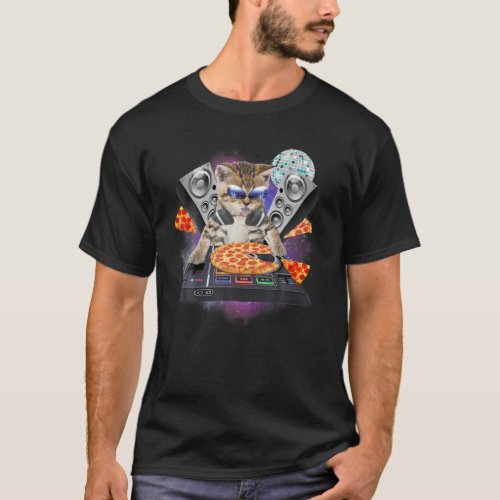 Funny Galaxy DJ Pizza Cat  Space Pizza Kitty Tee