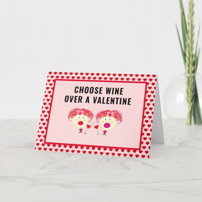 Funny Galentines Day Best Friend Wine Lover Hearts Holiday Card (Front)