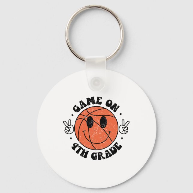 Funny Game On 4th Grade Sketll First Day Of School Keychain (Front)