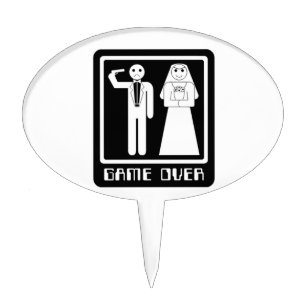 Wedding Party Beer Cans Game Over Sign Laptop Computer Drunk Geek Cake Topper 