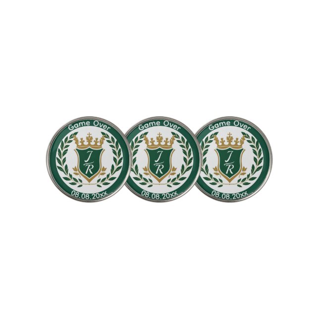 Funny "Game Over" Custom Monogram Wedding  Golf Ball Marker (3 Up)