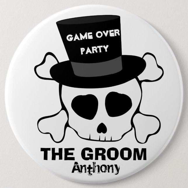 Funny game over party skull button (Front)