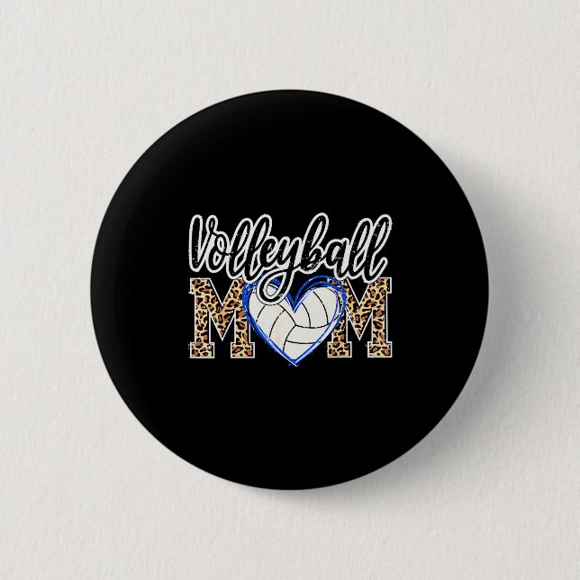 Funny Game Women Volleyball Leopard Ball Mom Mothe Button (Front)