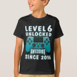 Funny Gamer 6th birthday Gift, Level 6th Unlocked  T-Shirt<br><div class="desc">Level 6 unlocked Awesome since 2016 or Born in 2014 is the perfect 6th Birthday gift for kids of 6 Years Old Video Gamer. Videogamer Birthday 6 shirt for Birthday Boy or Girl who has level 6 completed and ready to level up for next year.</div>