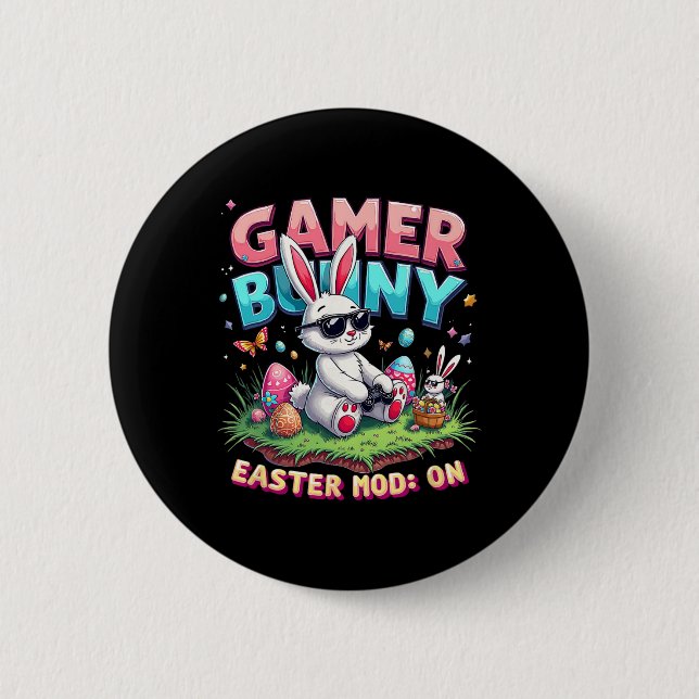 Funny Gamer Bunny Easter Mod On Funny Gaming Gift  Button (Front)