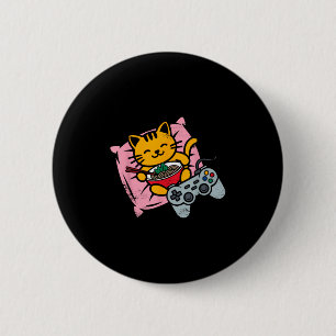 Funny Gamer Cat Ramen Kawaii Gaming Japanese Women Button