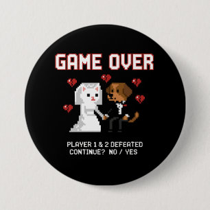 Funny Gamer Couple Wedding 'Game Over' Retro Pixel Button