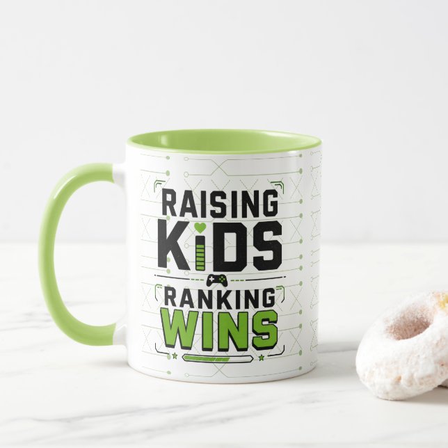 Funny Gamer Dad Mug | Raising Kids (With Donut)
