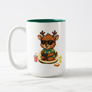 Funny Gamer Deer Sunglasses Snack Lover Cute Two-Tone Coffee Mug