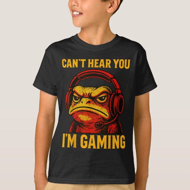 Funny Gamer Frog Men Women Boys Can't Hear You Vid T-Shirt (Front)