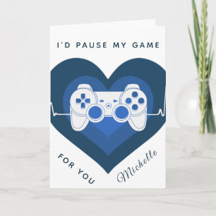Funny Gamer Gaming Blue Heart Controller & Name Ca Card