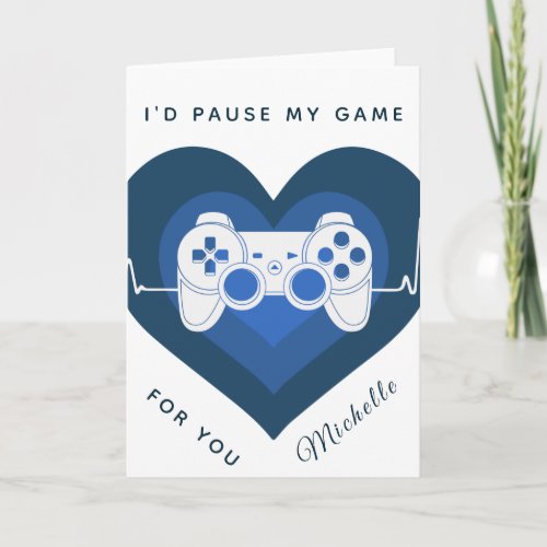 Funny Gamer Gaming Blue Heart Controller  Name Ca Card
