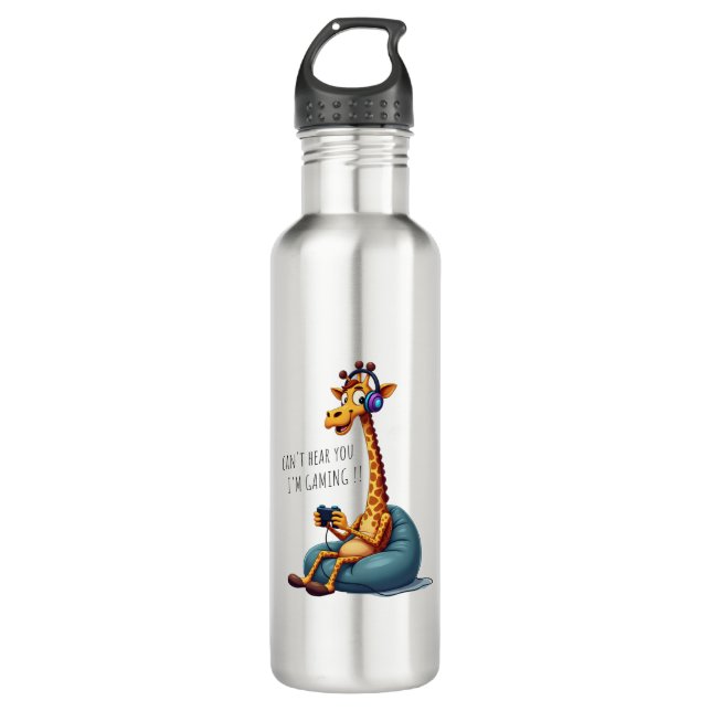 Funny Gamer Giraffe Gaming For Boys Men Video Game Stainless Steel Water Bottle (Front)