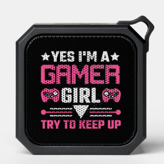 Funny gamer girl word art bluetooth speaker