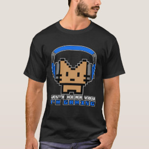 Funny Gamer Headset Pixel Cat Can't Hear You I'm G T-Shirt