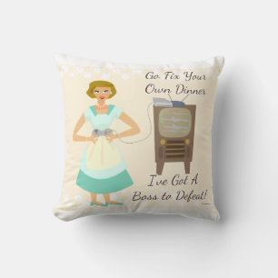 Funny Gamer Housewife Kitschy Snarky Motto Throw Pillow